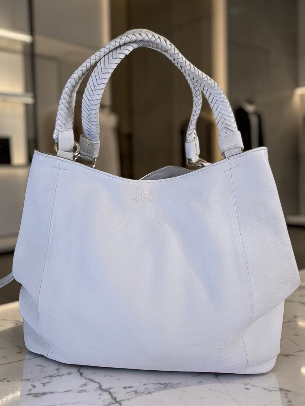 Vince Camuto White Leather Hobo Bag Braided Handle
